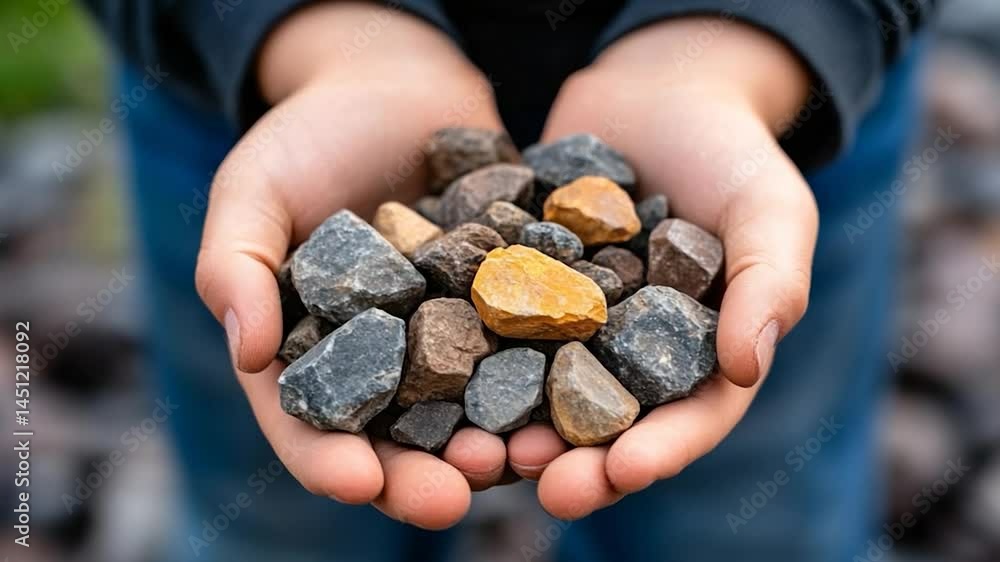 Aufkleber close-up of hands holding various colorful stones. neutral tones enhance the collection of natural m