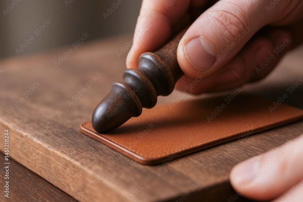 Poster woodwork tool used in workshop for shaping leather with precision and care creating smooth edge on m