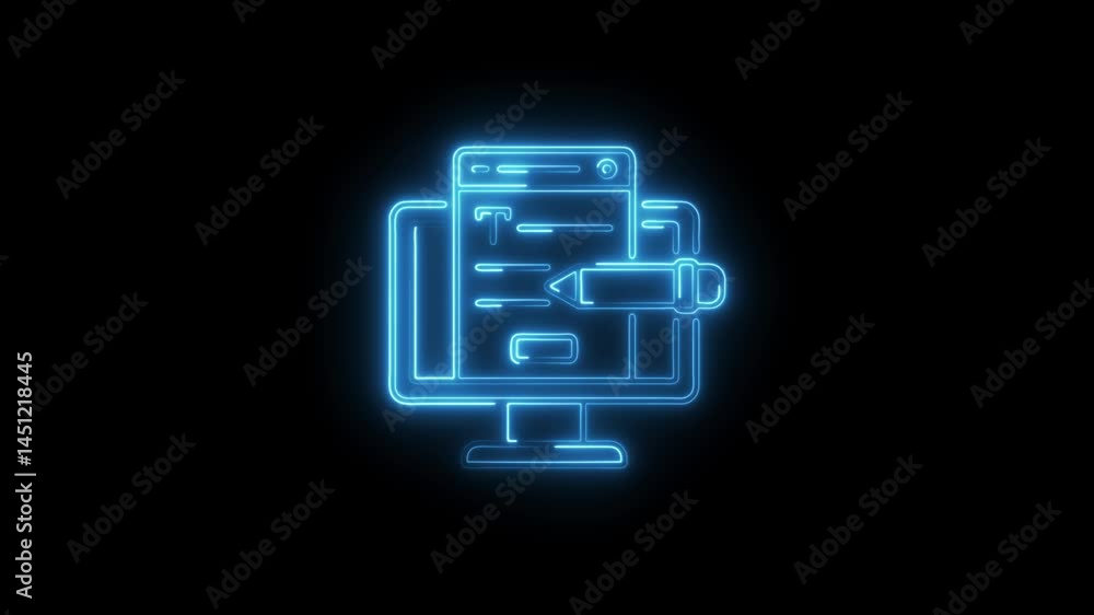 Poster glowing neon animation of online form submission on computer screen