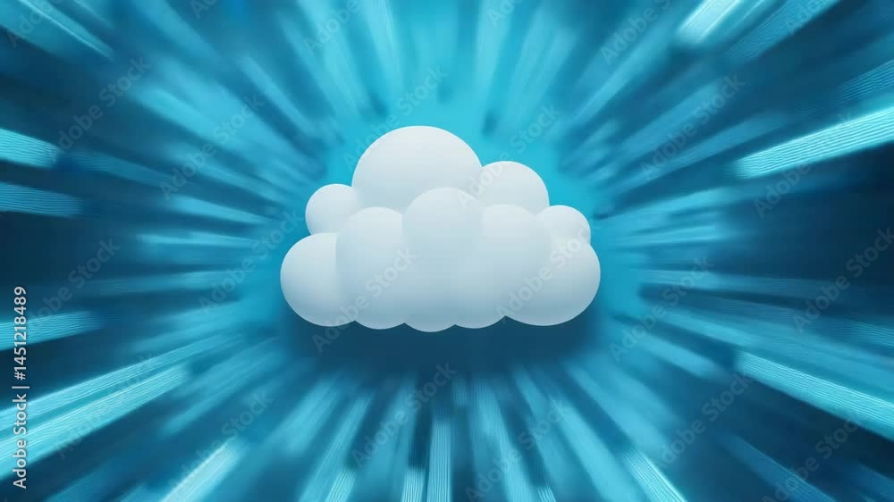 Poster cloud computing technology with white cloud icon and blue digital network data transfer background