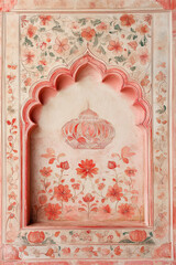 Obraz premium Islamic background: Pink & White Decorative Archway. copy space