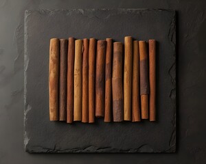 Delight Your Senses with Organic Cinnamon Sticks Elegantly Arranged on Sophisticated Black Slate Serving Boards