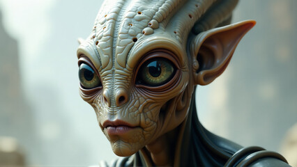 Obraz premium A close-up, detailed image of a supposed alien being, with unique features and textures, created with a blend of realism and imagination.