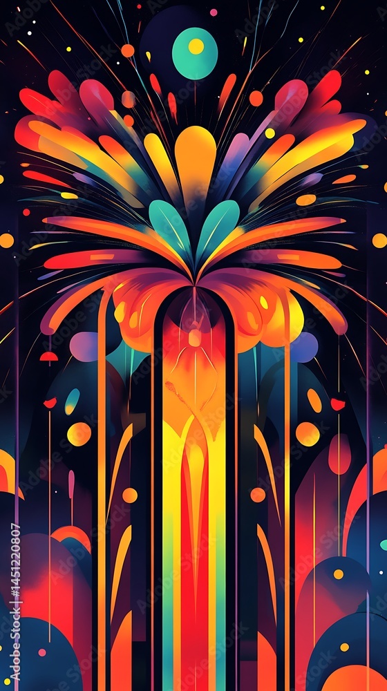 Poster vivid colorful abstract composition with circular elements on transparent background