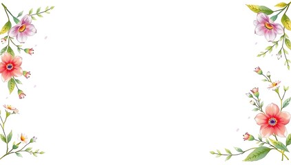 Fototapeta premium Vertical Watercolor Spring Floral Border for Letterhead Design