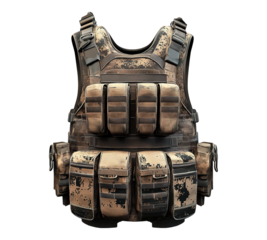 A military vest with many pockets and straps