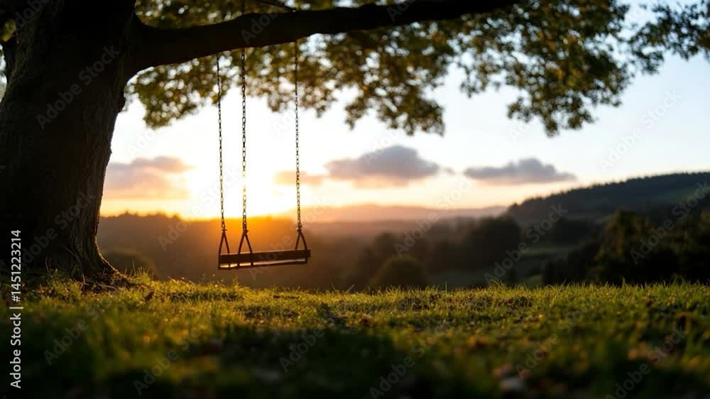 Poster tranquil shot of a generic object at sunset against a landscape of rolling hills, trees and sky. gol