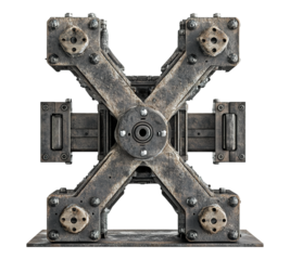 A metal object with four legs and a round center