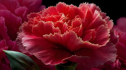 Close-up of vibrant red carnation with soft focus background ideal for floral photography art prints