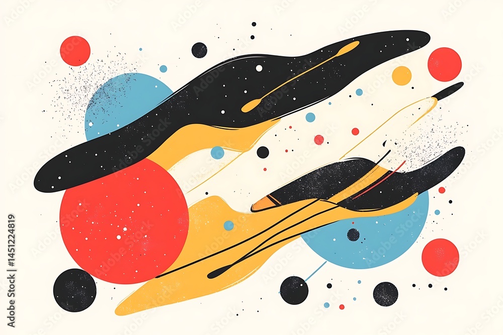 Poster abstract shapes with colorful circles and spacelike elements on white background