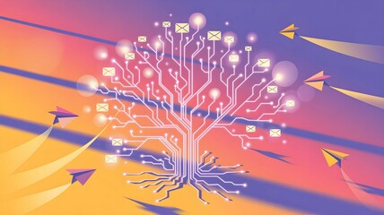 Electronic Greeting Card Day Art: Digital Tree of Messages