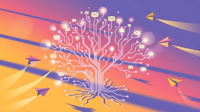 Electronic Greeting Card Day Art: Digital Tree of Messages