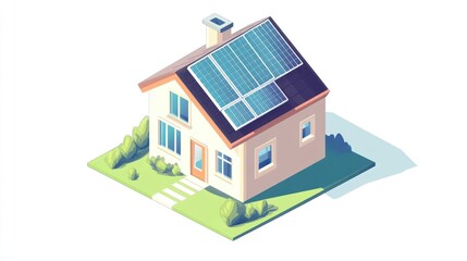 Isometric illustration of a house with solar panels on the roof. (1)