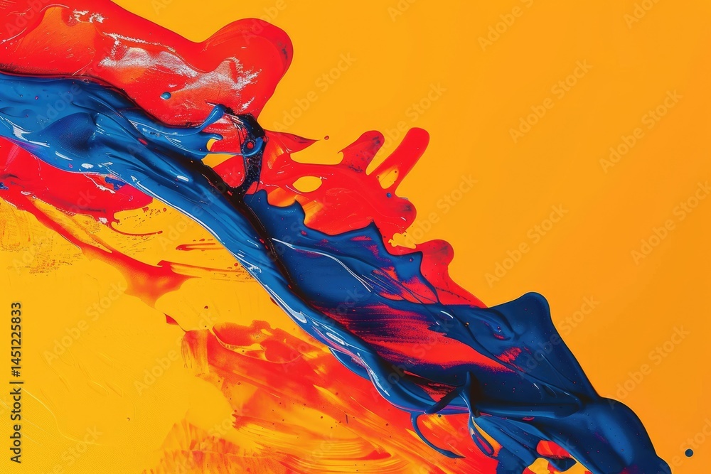 Poster abstract colorful paint splashes with blue, red, yellow and orange hues. background image of bright 