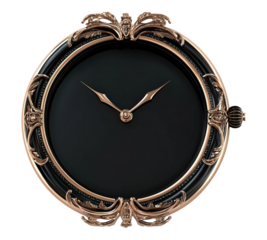 A black and gold clock with a gold frame