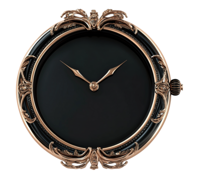 A black and gold clock with a gold frame