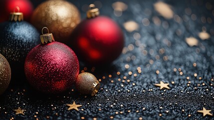 Minimalist Christmas background with festive ornaments and copy space for holiday design