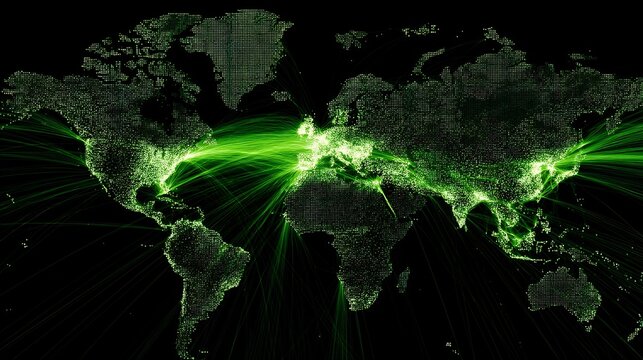 Glowing pulse map showing expansion of a new idea into global reach overlay cut out on isolated transparent removed background