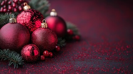 Minimalist Christmas background with festive ornaments and copy space for holiday design