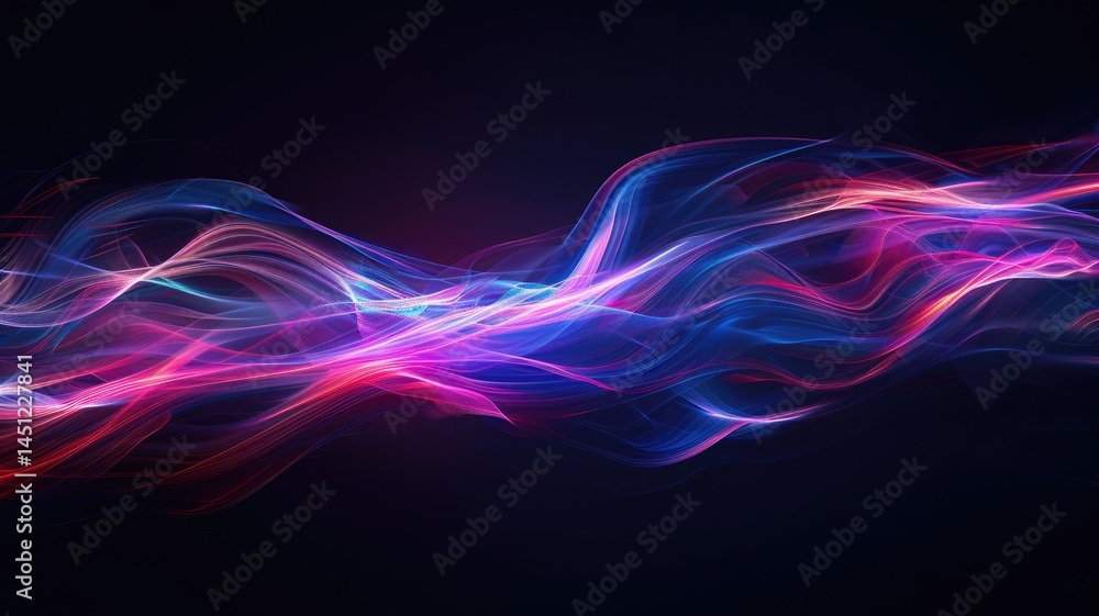 Poster picture of sparkling red ray and blue line light striking and scattered across a space background, c