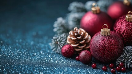 Minimalist Christmas background with festive ornaments and copy space for holiday design