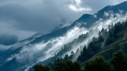 Marvel At Layers Of Clouds Gently Flowing Over Mountain Ridge For Epic Landscape Meteorological Photography