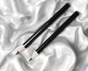 Naklejka premium Monochrome charcoal sketch pencils paired on peach background inspiring artistic creativity and minimalist drawing techniques