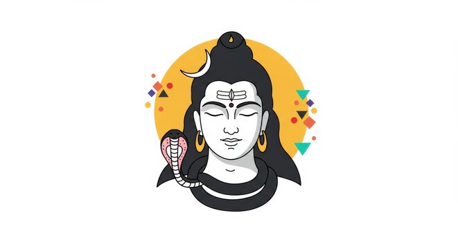 Illustration of Hindu Deity Shiva with Snake and Crescent Moon Design