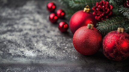 Minimalist Christmas background with festive ornaments and copy space for holiday design