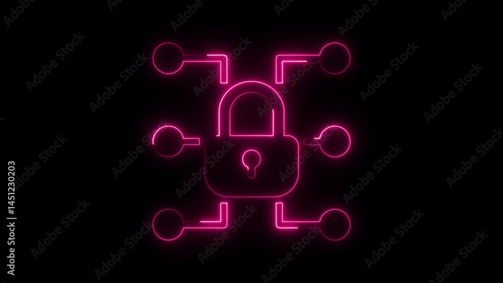 Aufkleber neon padlock security cyber network connection on black background futuristic digital data protectio