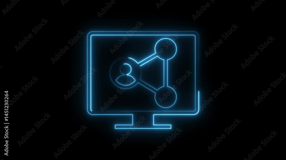 Aufkleber neon computer displaying social media network animation