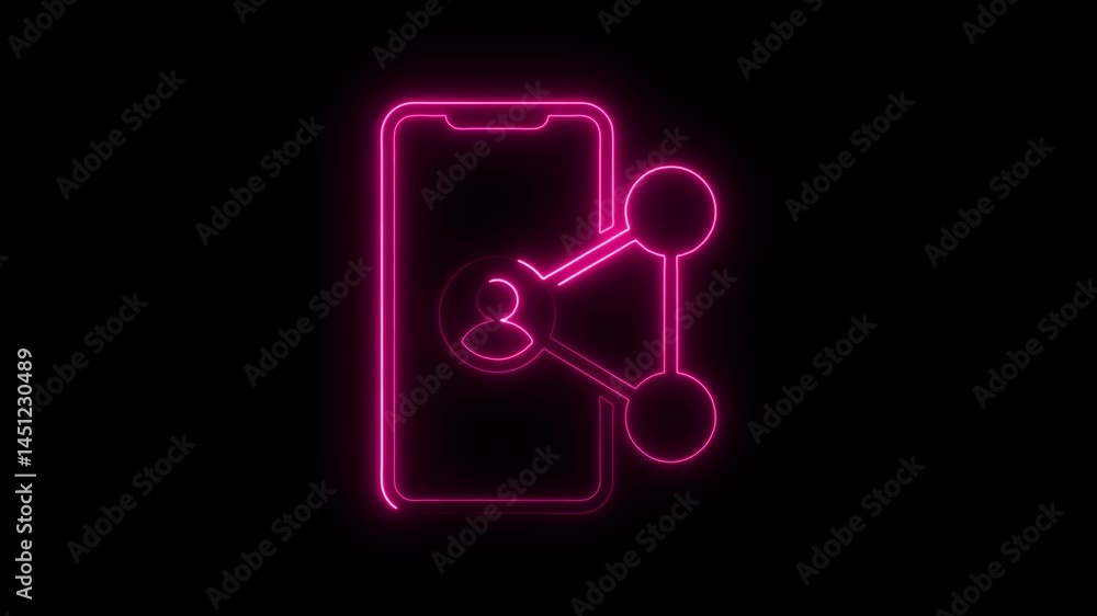 Poster mobile app user sharing network neon style animation