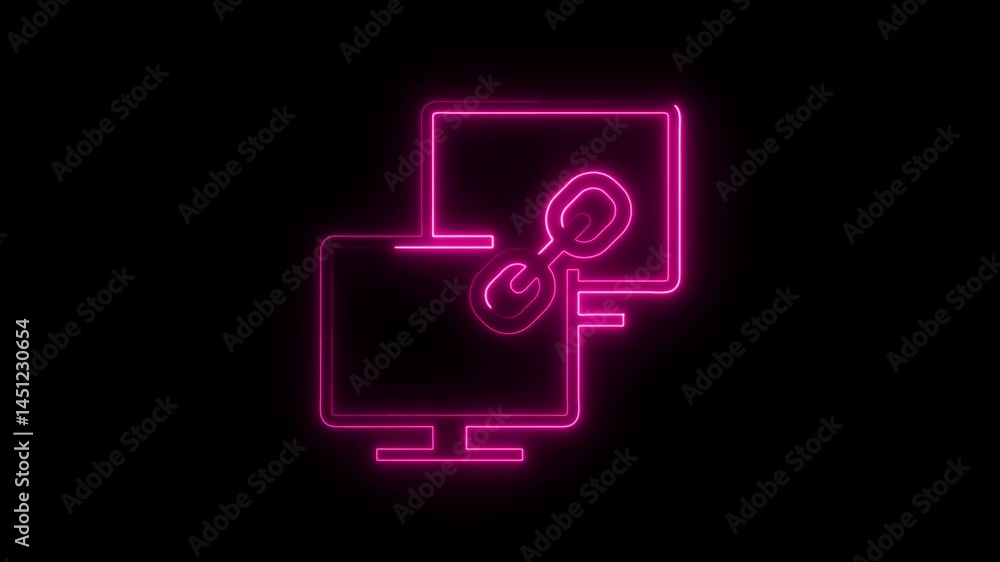 Poster network connection abstract concept glowing pink neon line animation on black background represents 
