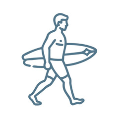 Minimalist Surfer Walking with Surfboard Icon