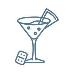 Martini Cocktail with Domino Icon Line Art