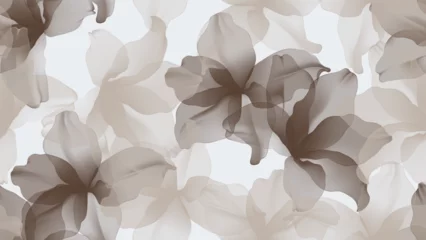 Fototapeten Floral seamless pattern features translucent lily flowers in shades of brown on a soft gray background. The flowers have a painterly, slightly abstract quality © momosama