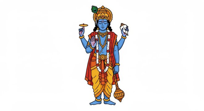 Vibrant illustration of Vishnu, a central deity in Hindu traditions