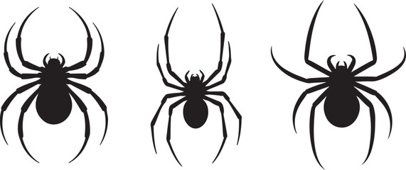 Three Spider Silhouettes: Arachnid Vector Collection