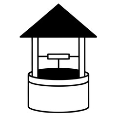 Wishing Well Icon Black and White Minimalist Illustration for Clean and Elegant Designs