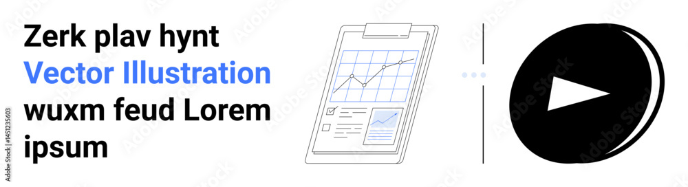 Poster clipboard with chart showcasing data trends, paired with a bold play button. ideal for analytics, re