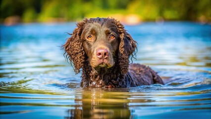 A American Water Spaniel dog breed, with a curly coat and webbed feet