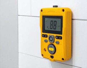 Yellow Digital Display Control Panel Mounted On White Wall