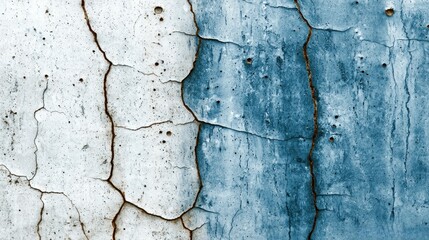 Obraz premium Closeup View of Cracked and Weathered Surface, White and Teal Blue Tones