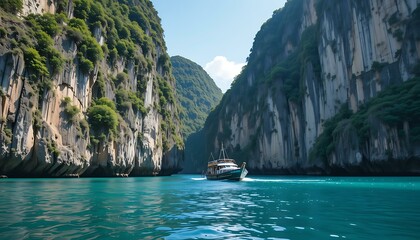 Obraz premium Explore Stunning Phang Nga Bay: Boat Trip Through Limestone Cliffs