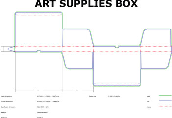 Art Supplies Box Packaging Die Cut Template With Dimensions And Instructions