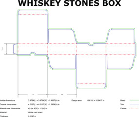 Whiskey Stones Box Packaging Die Cut Template For White Cardboard Printing