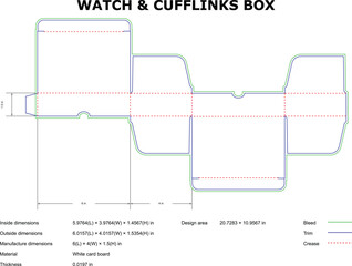 Watch And Cufflinks Box Packaging Design Template Diagram With Dimensions And Technical Details