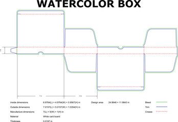 Watercolor Paint Box Packaging Die Cut Template With Dimensions And Instructions
