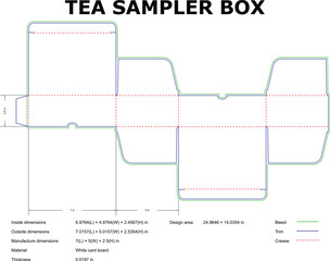 Tea Sampler Box Die Cut Template Packaging Layout With Dimensions And Guidelines
