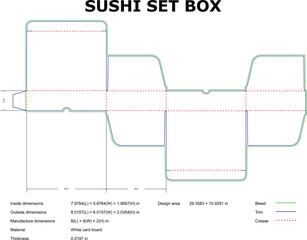 Sushi Set Box Packaging Design Template Vector Layout With Dimensions
